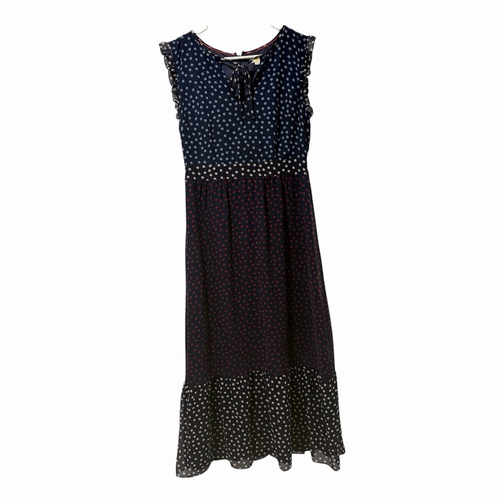 Boden Size-US 6L Laura Midi Dress Polka Dot Tiered Sleeveless